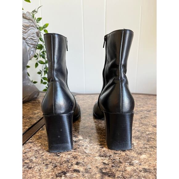 Vintage Wesley & Co Chunky Heel Black Leather Ankle Boots Booties 7 Zip Up - Picture 6 of 14